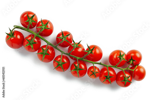 Cherry tomato branch close-up isolated on white background