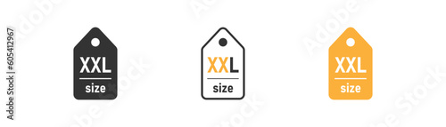 Label size XXL icon on light background. Clothes symbol. Measurement standart, shopping, laundry. Outline, flat and colored style. Flat design. Vector illustration
