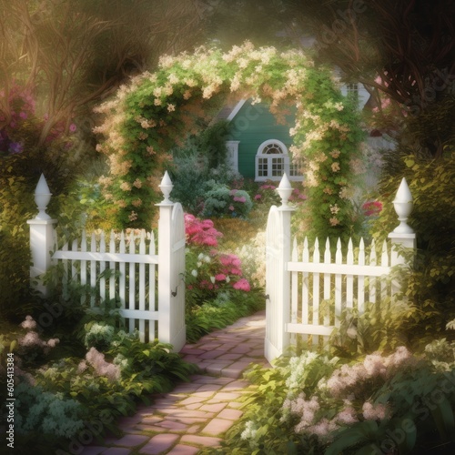 Pastel Flower Arch - Dreamy Enchanted Garden Backdrop created with Generative AI technology