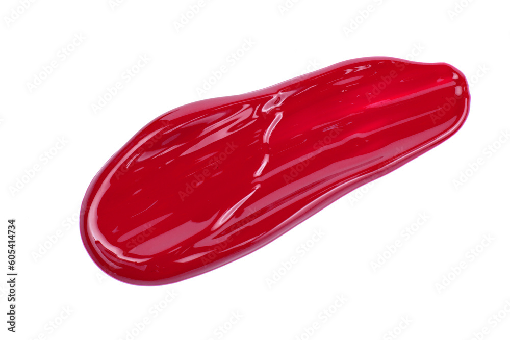 Classic red lipstick smear smudge isolated on white background. Trendy color makeup swatch Classic red lipstick smear smudge isolated on white background. Trendy color makeup swatch
