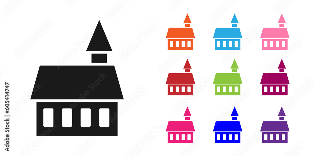 Black Castle icon isolated on white background. Set icons colorful. Vector