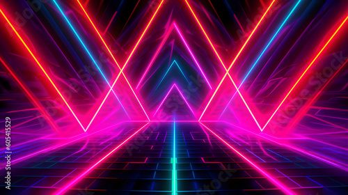 Ethereal Digital Technilogy Neon Triangle Beams of Light, Generative AI