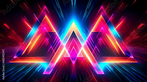 Ethereal Digital Technilogy Neon Triangle Beams of Light, Generative AI