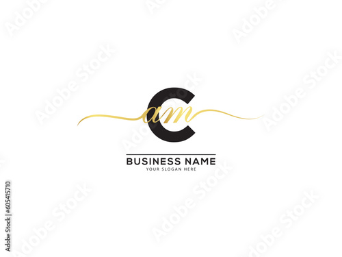 Feminine signature CAM acm logo letter vector with white background