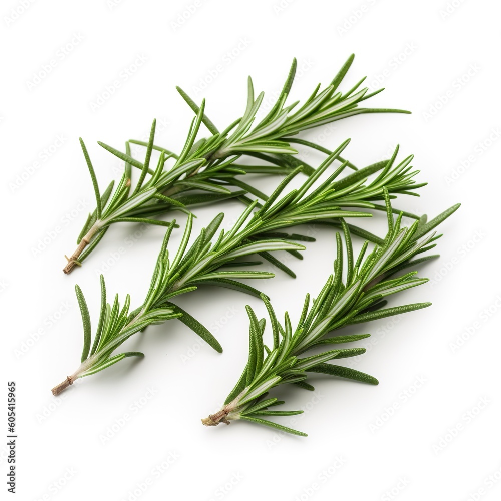 Fototapeta premium Fresh green organic rosemary leaves and pepper isolated on white background. natural transparent shadow, Ingredient, spice for cooking. collection for design, generate ai