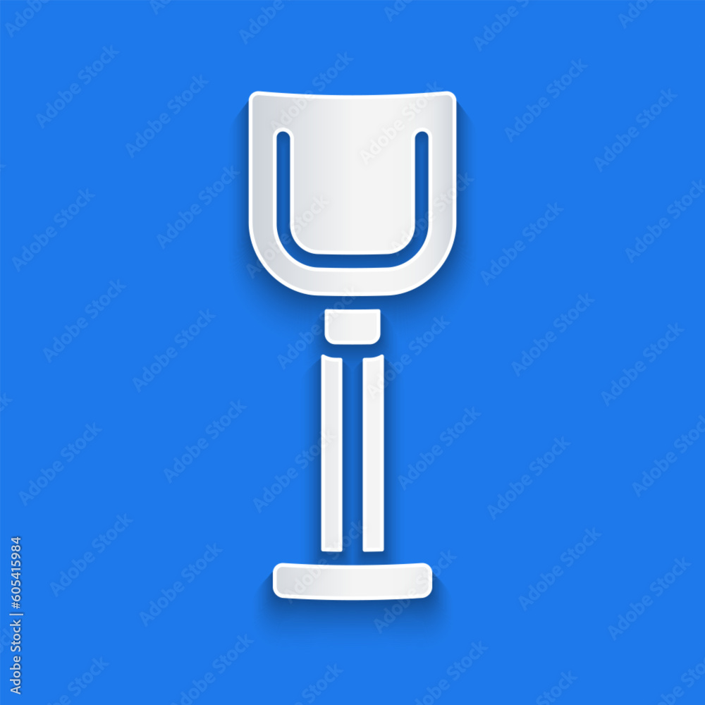 Paper cut Shovel toy icon isolated on blue background. Paper art style. Vector Paper cut Shovel toy icon isolated on blue background. Paper art style. Vector