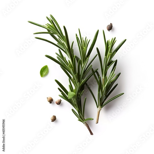 Fresh green organic rosemary leaves and pepper isolated on white background. natural transparent shadow, Ingredient, spice for cooking. collection for design, generate ai