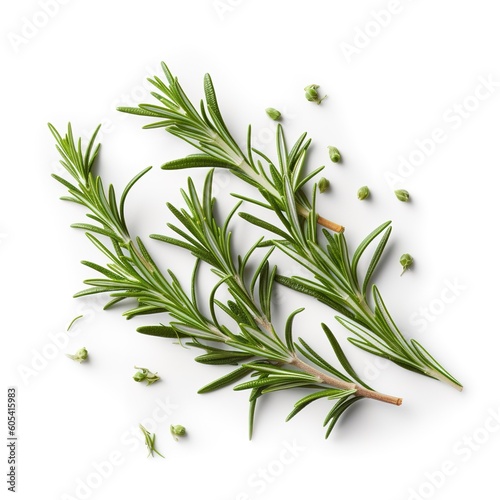 Fresh green organic rosemary leaves and pepper isolated on white background. natural transparent shadow, Ingredient, spice for cooking. collection for design, generate ai