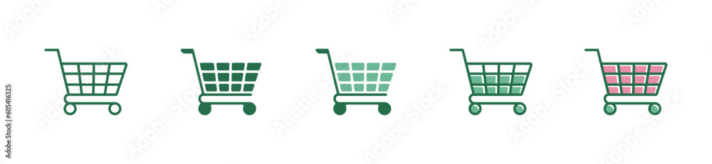 Shopping cart icons in a variety of different styles of buy or sell product illustration signs for online store web or app template symbol Shopping cart icons in a variety of different styles of buy or sell product illustration signs for online store web or app template symbol