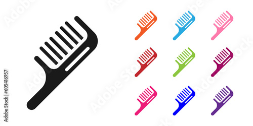 Black Hairbrush icon isolated on white background. Comb hair sign. Barber symbol. Set icons colorful. Vector