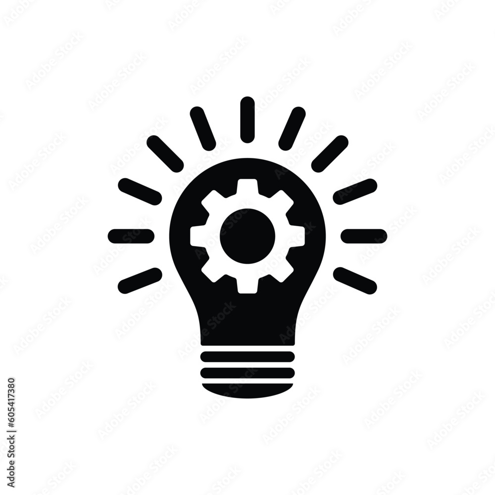Light bulb with gears black silhouette icon Light bulb with gears black silhouette icon