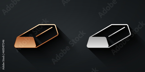 Gold and silver Gold bars icon isolated on black background. Banking business concept. Long shadow style. Vector