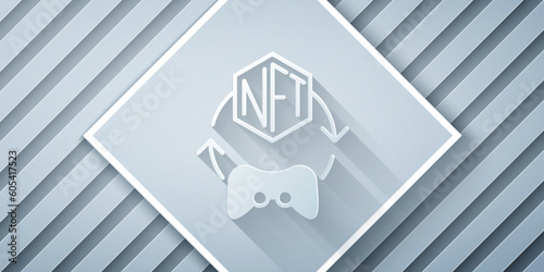 Paper cut NFT Digital crypto art icon isolated on grey background. Non fungible token. Paper art style. Vector
