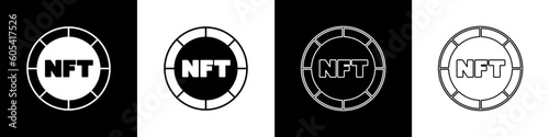 Set NFT Digital crypto art icon isolated on black and white background. Non fungible token. Vector