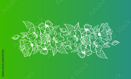 Vectores de flores con fondo verde. Flores y hojas. Prado de flores. Naturaleza. Fondo floral.