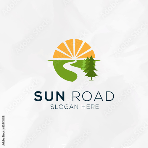 road and sun successful logo design vector