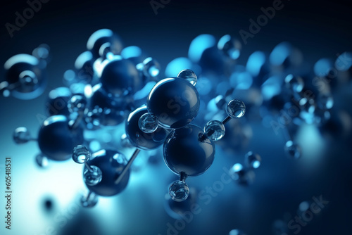 Science concept. Abstract round molecules background connected with each other. Light blue colored. Microscopic view. Generative AI