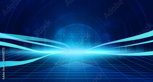 Digital technology metaverse neon green blue background, cyber information, abstract speed connect communication, innovation future meta tech, internet network connection, Ai big data, illustration 3d