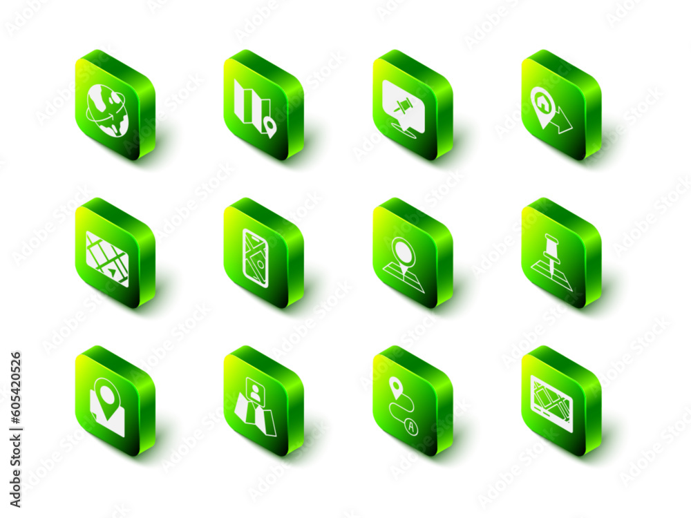 Set Folded map with location marker, Push pin, Location house, Gps device, Route and icon. Vector Set Folded map with location marker, Push pin, Location house, Gps device, Route and icon. Vector