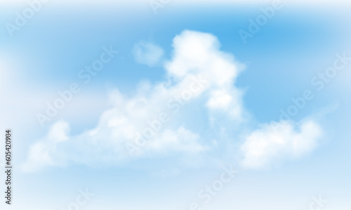 Vector de nubes con cielo despejado de fondo. Cielo celeste. Mediodía. Clima agradable. Nubes.