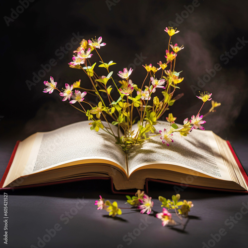 Open book with flowers. Generative AI