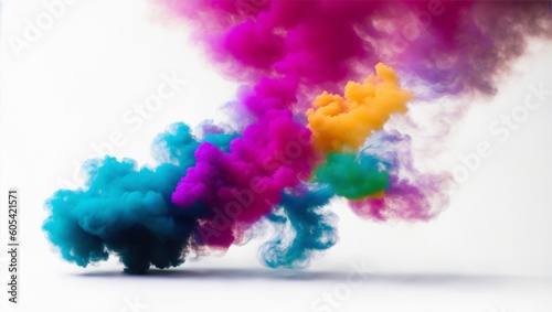 Fototapeta Colorful smoke on white background, vivid colored smoke, generative ai