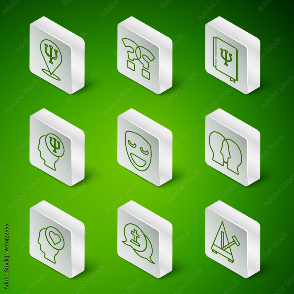 Set line Metronome with pendulum, Graves funeral sorrow, Psychology, Psi, Comedy theatrical mask, Question mark, Broken heart divorce and Bipolar disorder icon. Vector Set line Metronome with pendulum, Graves funeral sorrow, Psychology, Psi, Comedy theatrical mask, Question mark, Broken heart divorce and Bipolar disorder icon. Vector