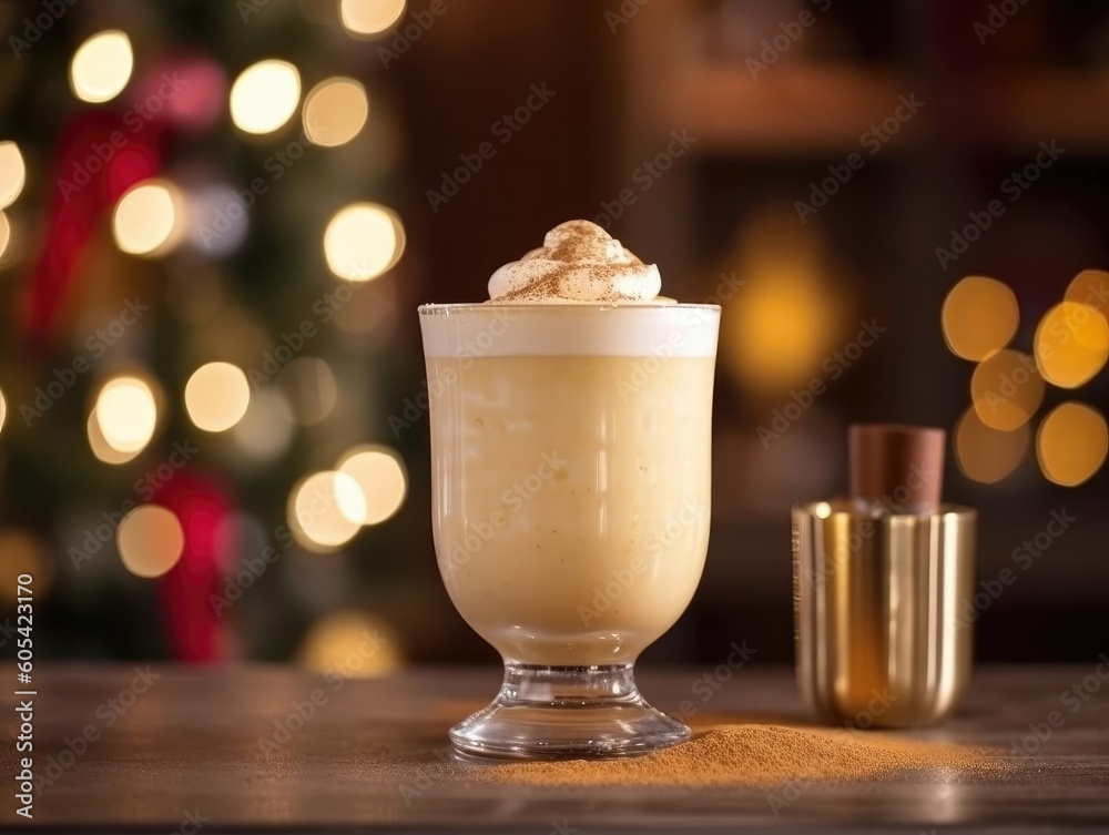 Egg Nog Cocktail on a bar counter (generative AI)
