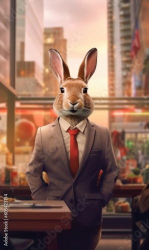 Rabbit dressed in a suit like a businessman (generative AI) © HandmadePictures