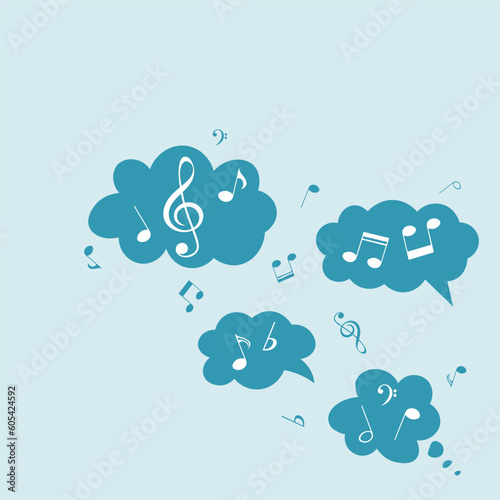 Music notes in clouds, musical background, vector illustration.