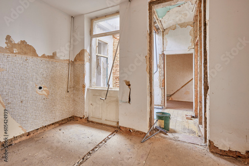 A abandoned damaged room in an old building