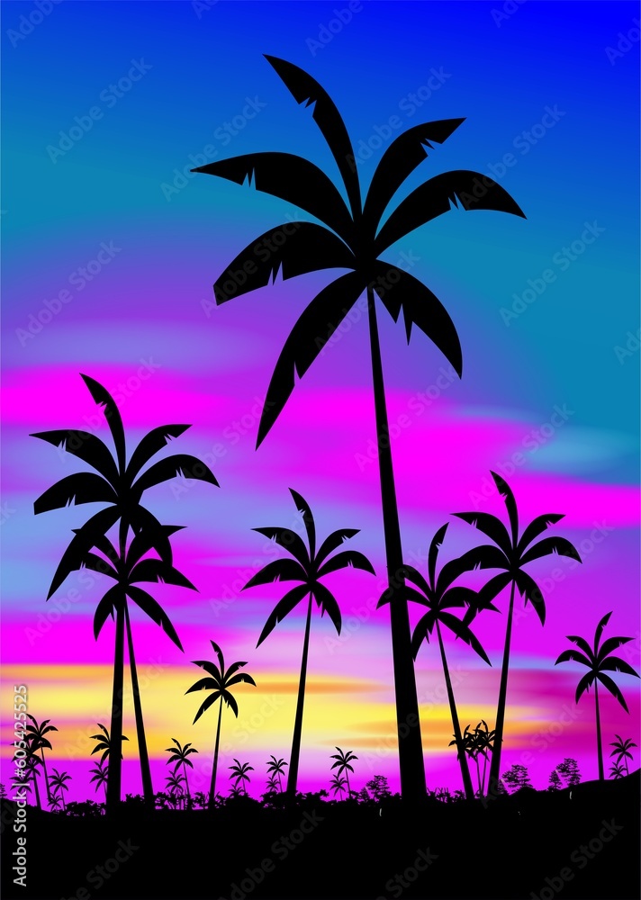 palm trees on the sunset