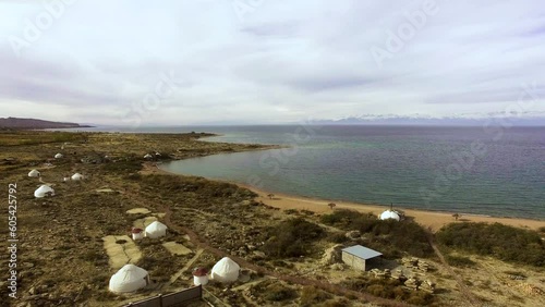 Yurt camp on the shore of Issyk-Kul lake
