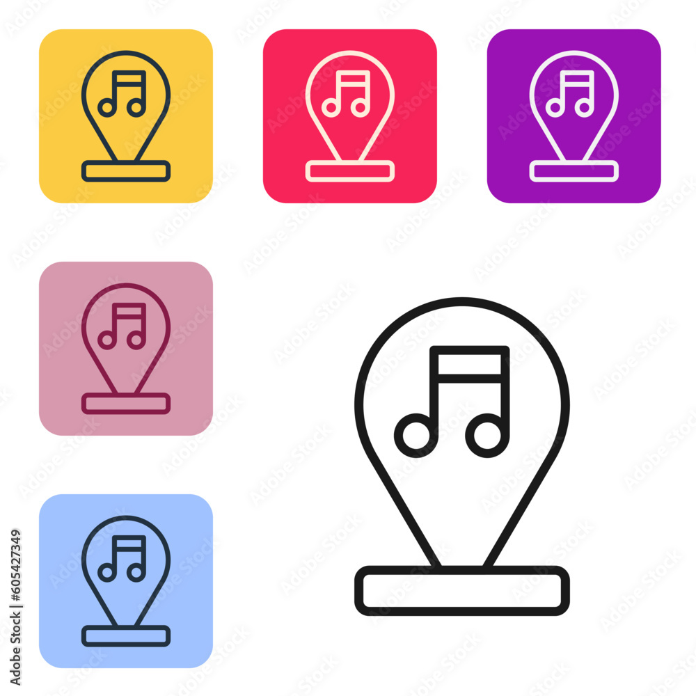 Black line Music note, tone icon isolated on white background. Set icons in color square buttons. Vector Black line Music note, tone icon isolated on white background. Set icons in color square buttons. Vector