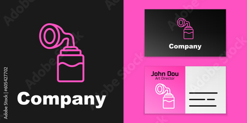Pink line Breast pump icon isolated on black background. Logo design template element. Vector