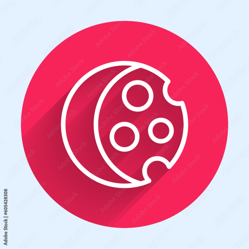 Obraz premium White line Eclipse of the sun icon isolated with long shadow background. Total sonar eclipse. Red circle button. Vector
