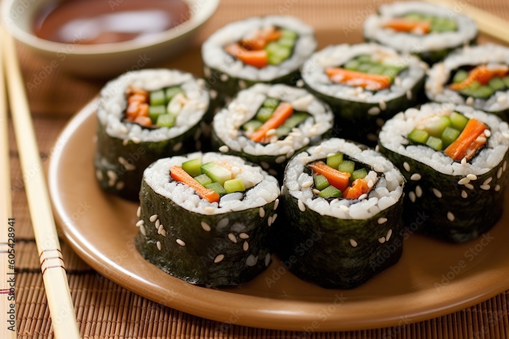 kimbap with chopsticks Kimbap or sometimes spelled gimbab Food photography kimbap with chopsticks Kimbap or sometimes spelled gimbab Food photography