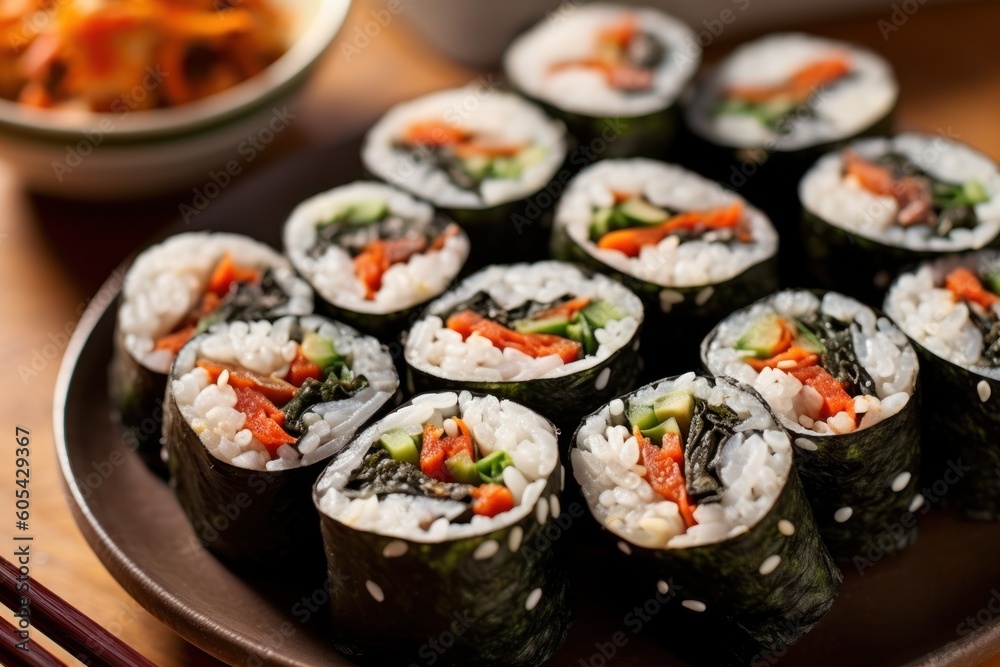 kimbap with chopsticks Kimbap or sometimes spelled gimbab Food photography kimbap with chopsticks Kimbap or sometimes spelled gimbab Food photography