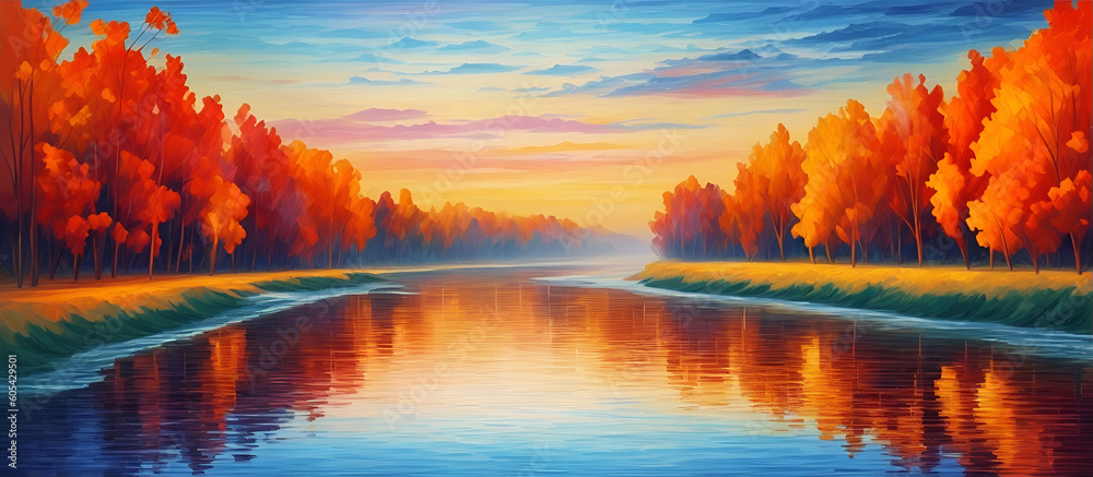 Morning river landscape. AI generated illustration