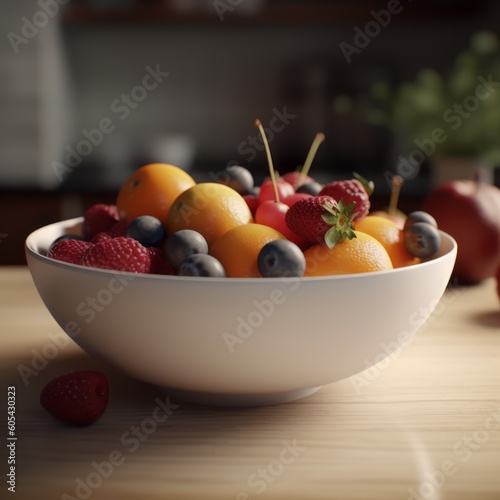 Rendering of Fruit Bowl in White Ceramic Bowl Generative Illustration