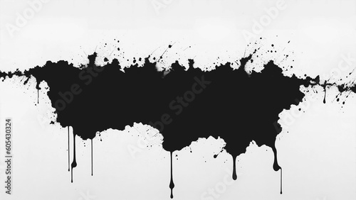 Grunge ink paint, black ink blot, abstract black water color on white background 
