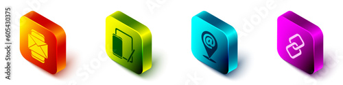 Set Isometric Mobile and envelope, Phone and graphic tablet, Location and mail and e-mail and Chain link icon. Vector