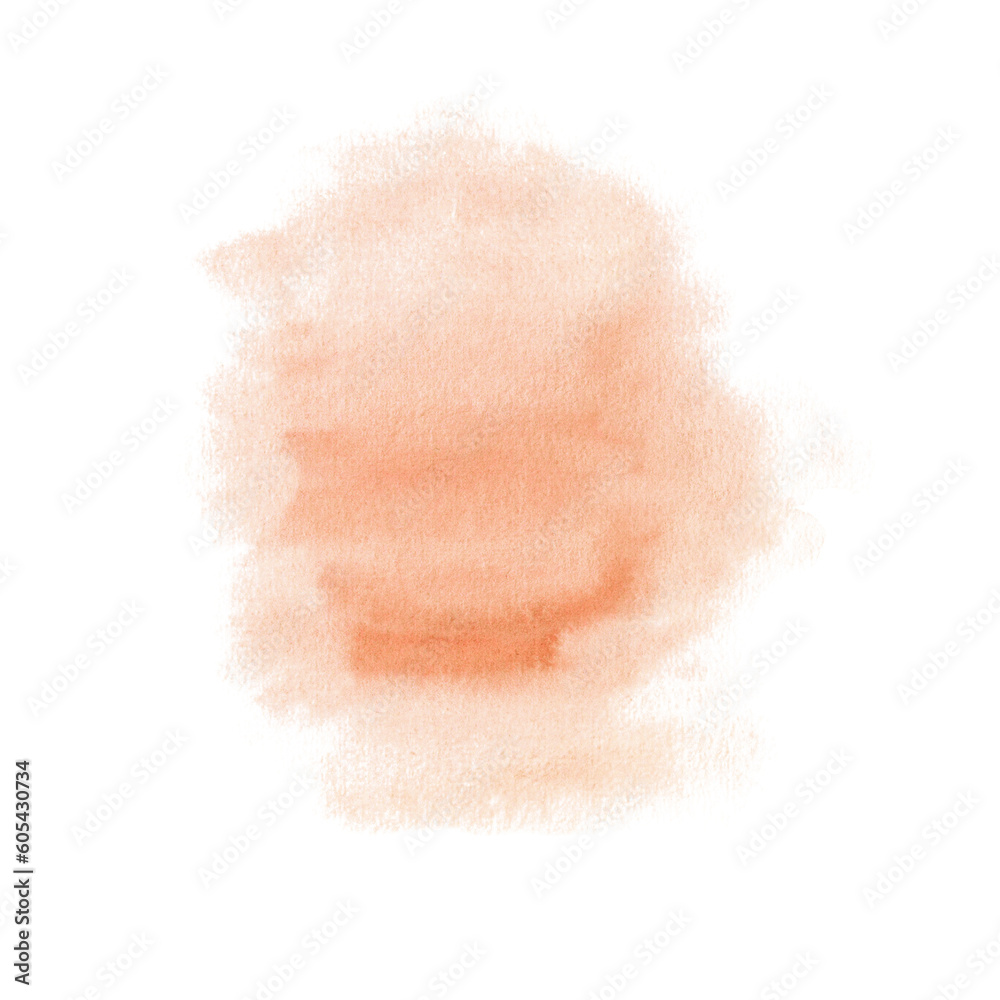 Orange watercolor splash. Hand drawn illustration isolated on white background. Abstract texture, banner for text, decoration element.