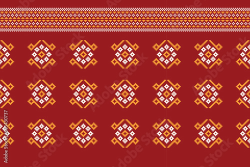 Ethnic geometric fabric pattern Cross Stitch.Ikat embroidery Ethnic oriental Pixel pattern navy blue background. Abstract,vector,illustration. Texture,clothing,scarf,decoration,carpet,silk wallpaper.