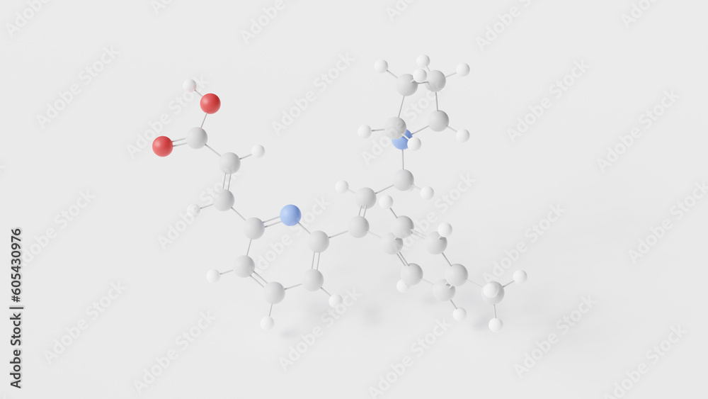 acrivastine molecule 3d, molecular structure, ball and stick model, structural chemical formula h1-receptor antagonist antihistamine acrivastine molecule 3d, molecular structure, ball and stick model, structural chemical formula h1-receptor antagonist antihistamine