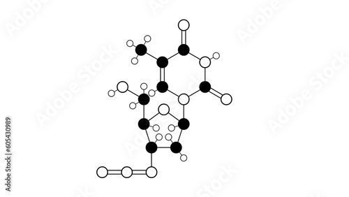 zidovudine molecule, structural chemical formula, ball-and-stick model, isolated image azidothymidine