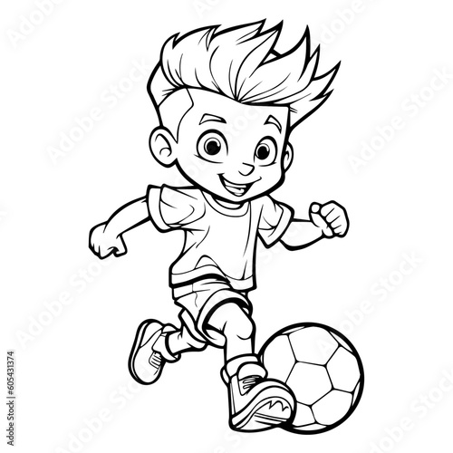 Coloring page boy playing soccer