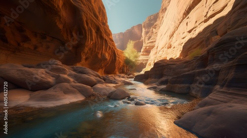 Nature's Palette: Serene Cascade Amidst the Sunlit Canyons of Nevada - River in a Canyon - wallpaper