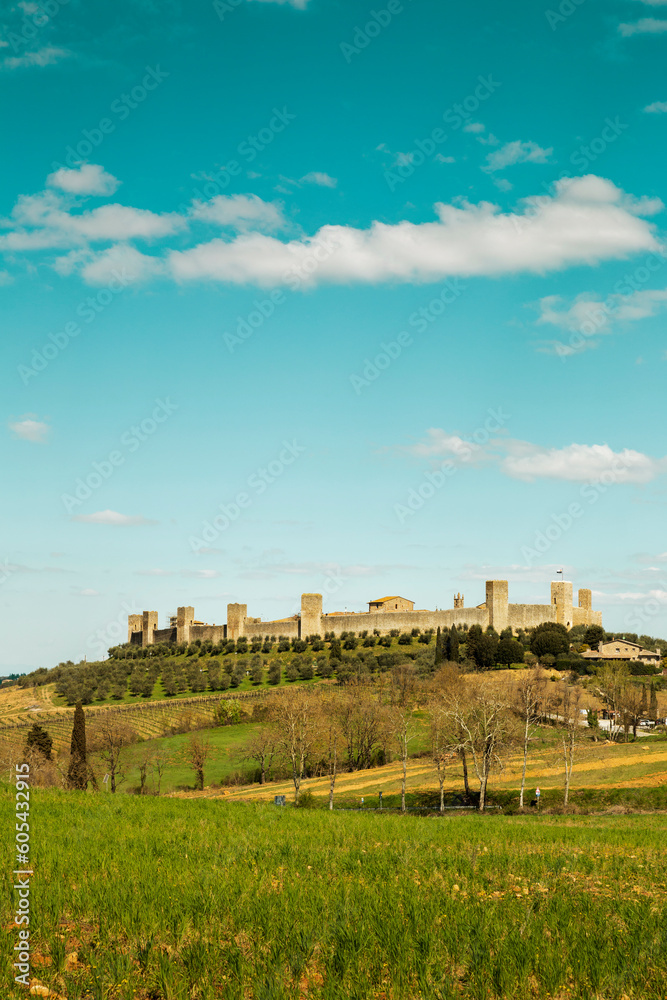 Panorama of Monteriggioni town in Tuscany, Italy
