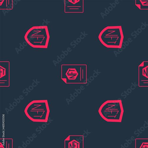 Set NFT shield and contract on seamless pattern. Vector